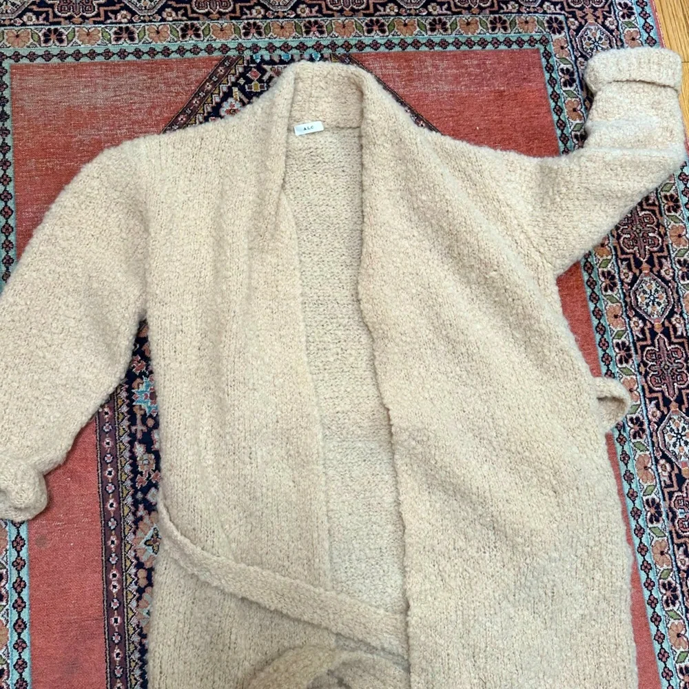 A.L.C. Nude Wool Nubby Boucle Knit Wrap Coat - Picture 9 of 12